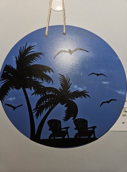 12" Door round chair silhouette Nite scene