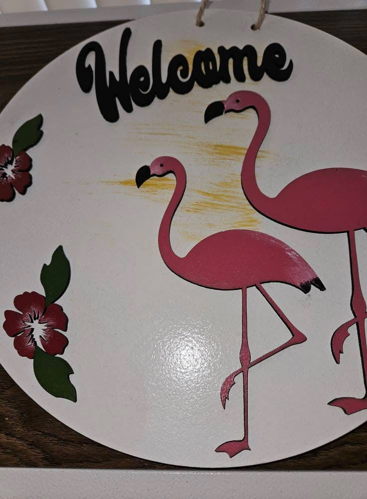 12” in. Door round flamingos