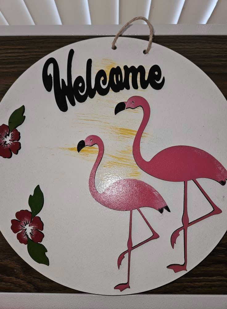 12” in. Door round flamingos