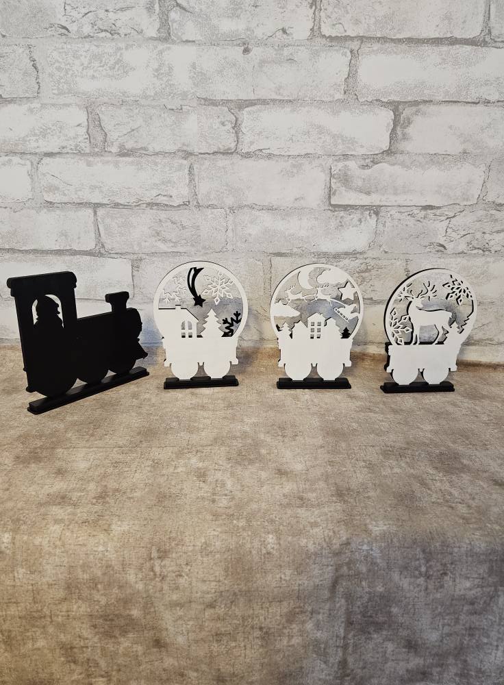 Christmas globe train 4 pieces Laser cut